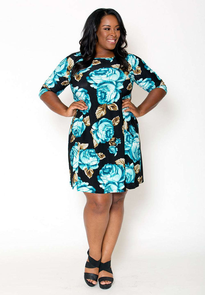 Women s Plus Size Dress Isabella Swing Dress in Blue Floral SWAK Designs